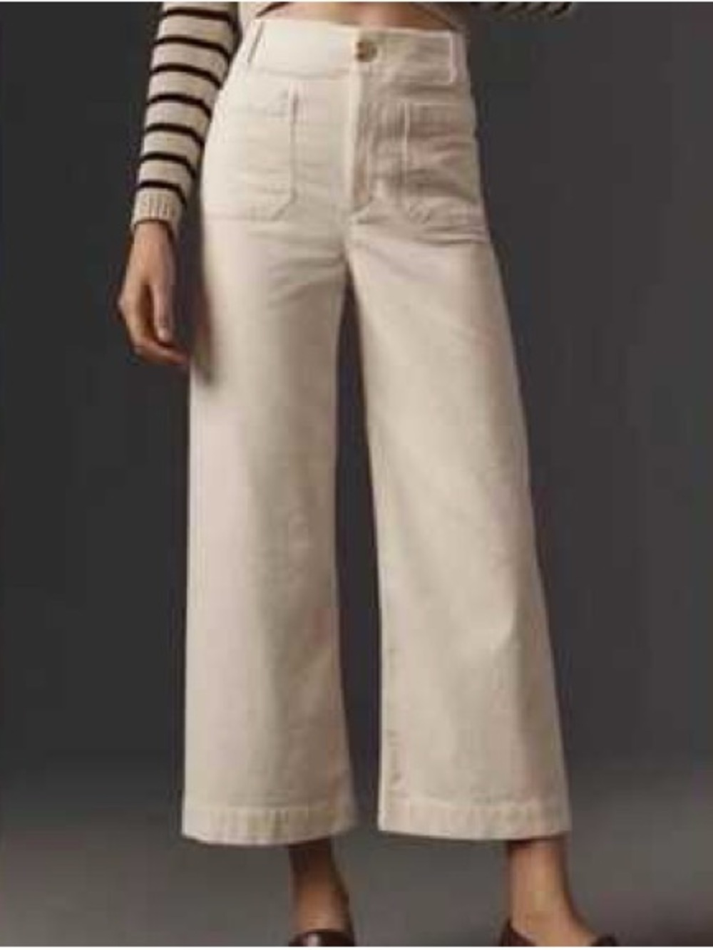 Maeve Anthropologie The Colette Cropped Wide Leg Corduroy Pants in Ivory Size 26